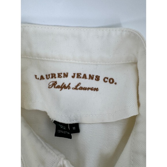 Lauren Jeans Co Lauren Denim Jacket Medium White Mandarin Collar Frog Button - Picture 3 of 16